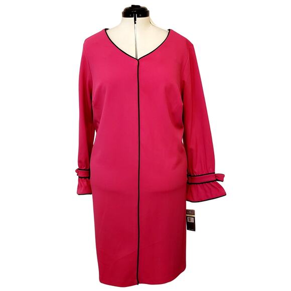 Sharagano Pink/Rose Dress with Black Trim and Bow Sleeves SZ 18 - Picture 1 of 10